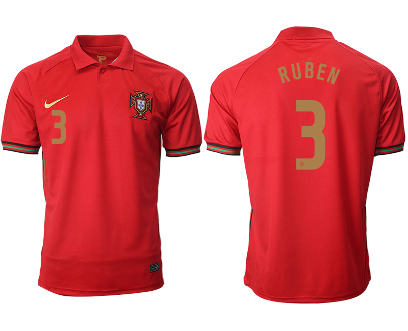 Men 2021 European Cup Portugal home aaa version red #3 Soccer Jersey